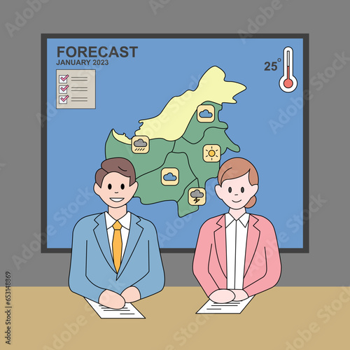 World Press Freedom Day. Anchors are Delivering the News. Outline flat design style minimal vector illustration set.