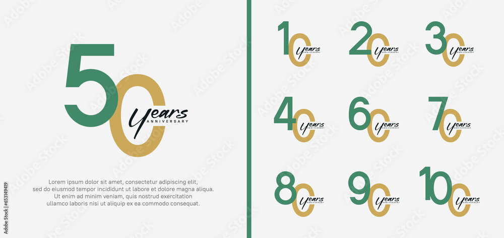 set of anniversary logo green and brown color number on white background for celebration
