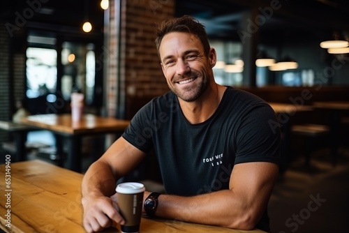 Portrait of a smiling man sitting at a table in a pub
