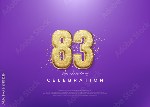 83rd anniversary number  with shiny gold glitter number. Premium vector background for greeting and celebration.