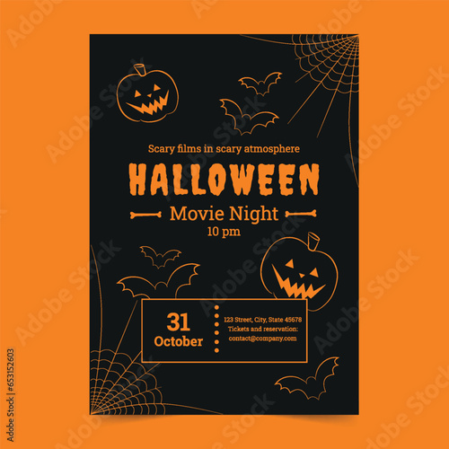 Vector Halloween Movie Cinema Flyer vertical poster template (ID: 653152603)