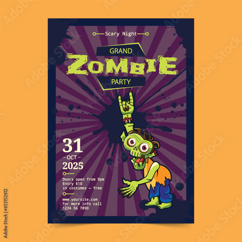 Vector Halloween Zombie Party Flyer vertical poster template (ID: 653152612)