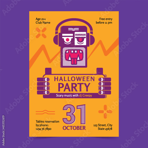 Vector Halloween Party Flyer vertical poster template (ID: 653152619)
