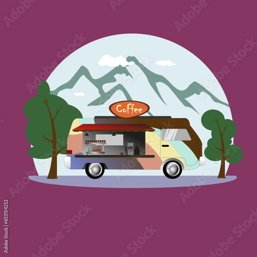 Cafe Truck,small business graphic. Modern flat vector concept illustration - van selling outdoors. coffee shop