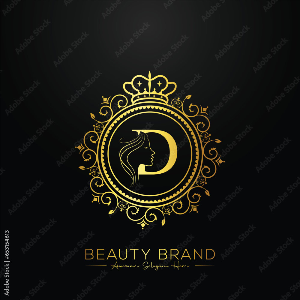 Fototapeta premium Luxury D letter logo, beauty face design vector template