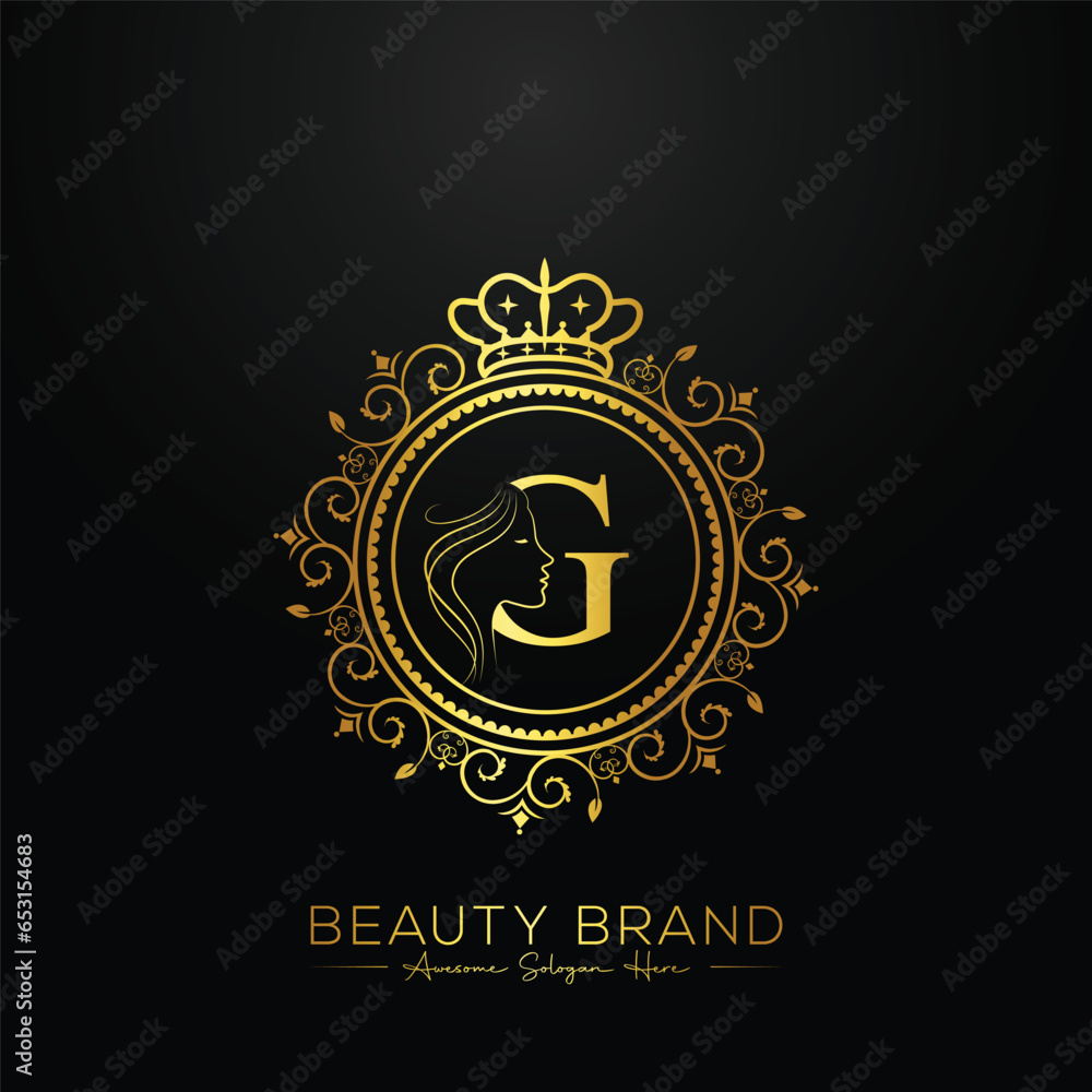 Luxury G letter logo, beauty face design vector template