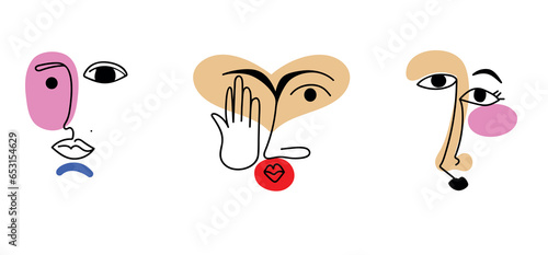 Set of surreal faces, concept minimalist vector illustration.