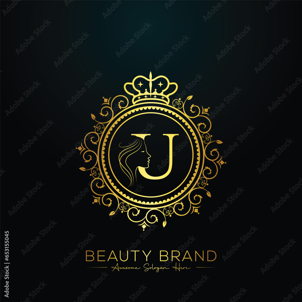 Luxury U letter logo, beauty face design vector template