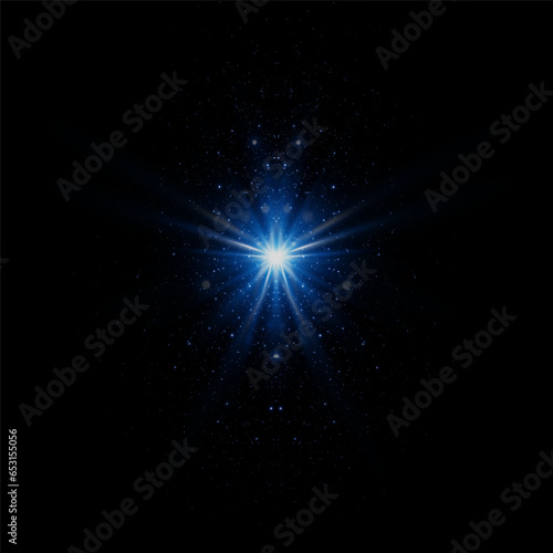 Glow light effect. Glowing sparks. Star with sparkles. On a black background.