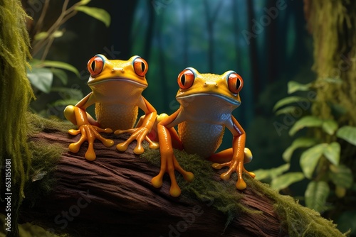 Tree frogs on a dark background