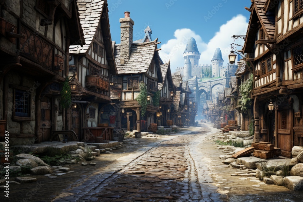 street in the old medieval western town concept art illustration street in the old medieval western town concept art illustration