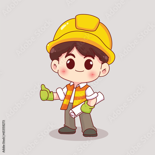 Engineer worker or construction worker foreman character hand drawn cartoon illustration