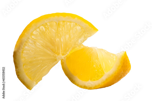Slices of lemon citrus fruit isolated on white background.