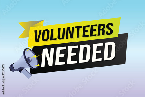 Volunteers needed word concept vector illustration with lines 3d style for social media landing page, template, ui, web, mobile app, poster, banner, flyer, background, gift card, coupon, label	
