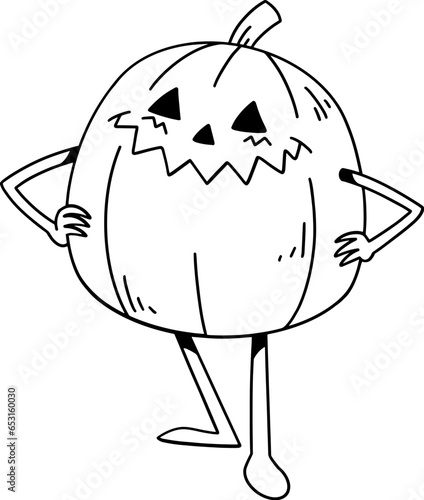 Cute shy pumpkin character outline, coloring page