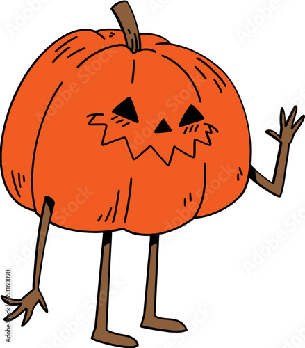 Cute shy pumpkin cartoon character