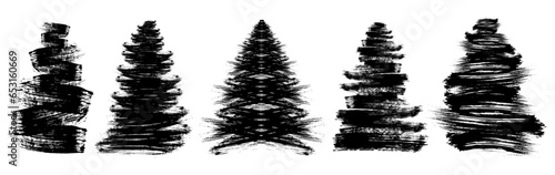 Grunge brush drawing of Christmas tree. Beautiful doodle spruce, ink paint. Vector illustration.