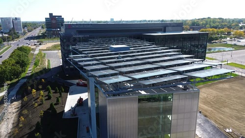 Wallpaper Mural Roof Top solar panels on modern building Ohio State University -new construction - aerial drone Torontodigital.ca