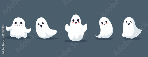 Set of ghosts with smiling faces for Halloween. Vector flat style illustration for design poster  banner  print.