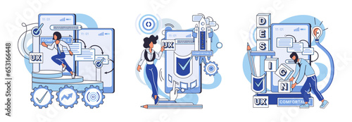 Application testing metaphor. Vector illustration. Application testing, audit that every software must pass App test, endurance test for evaluating apps resilience Software testing, sweep that keeps