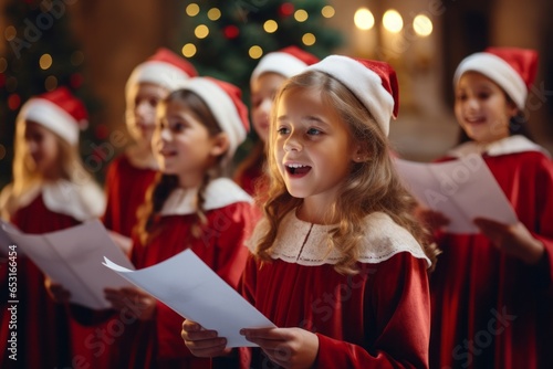Fotomurale childrens Christmas choir in the church sings Christmas carols