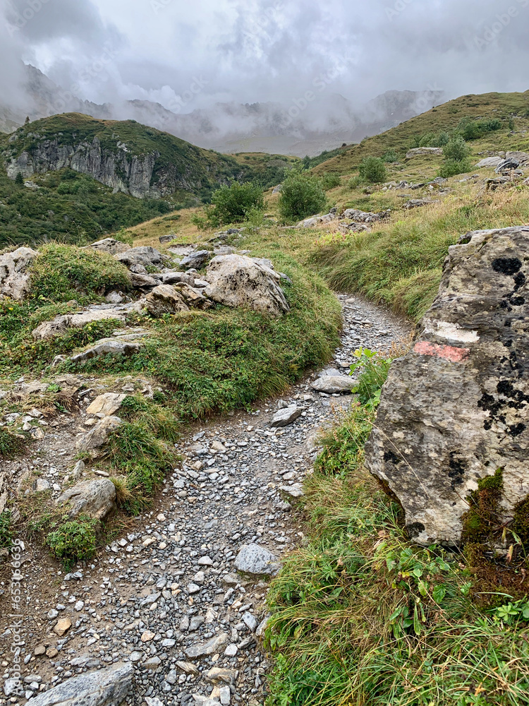 Sentier de grande randonnée dans les Alpes françaises sur le parcours ...