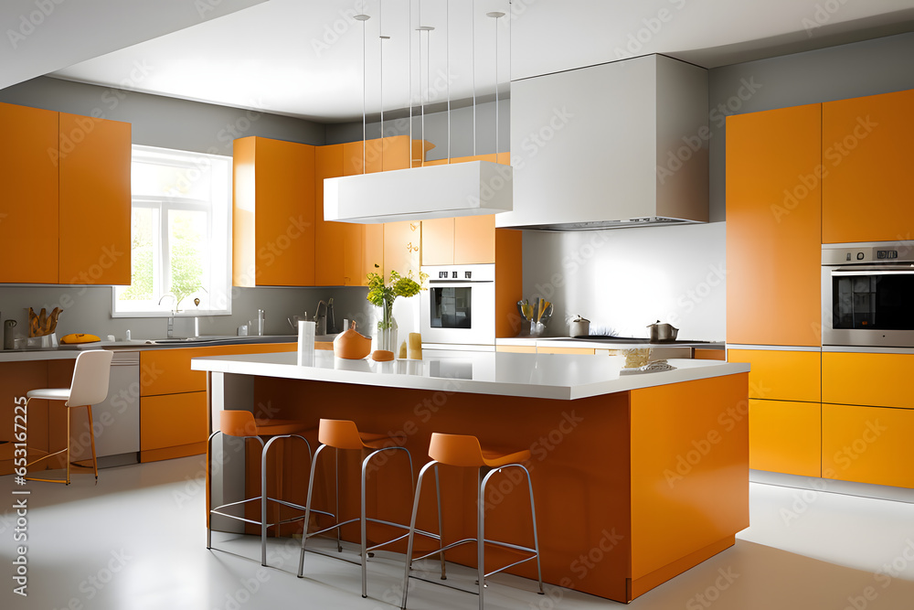 modern kitchen interior amber theme