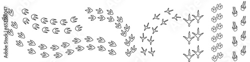 Dinosaur footprints icon vector set. Dinosaur tracks illustration sign collection. Animals footprints symbol. Animals tracks logo.