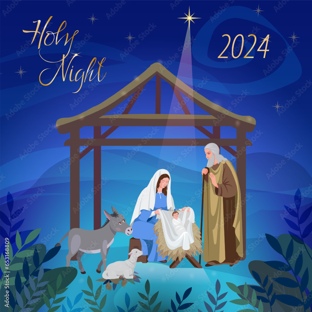 Nativity scene, Holy Night, 2024.Nativity, holy family, manger ,donkey