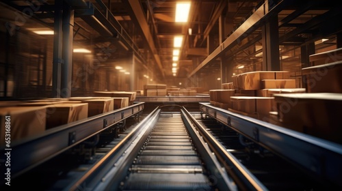 Conveyor belt with cardboard boxes