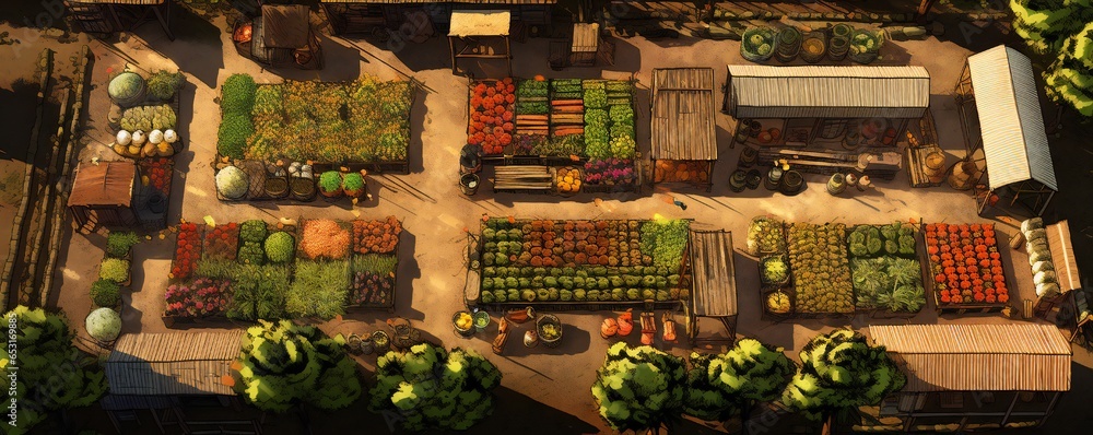 Sustainable products from local farmers concept art aerial view Generative AI