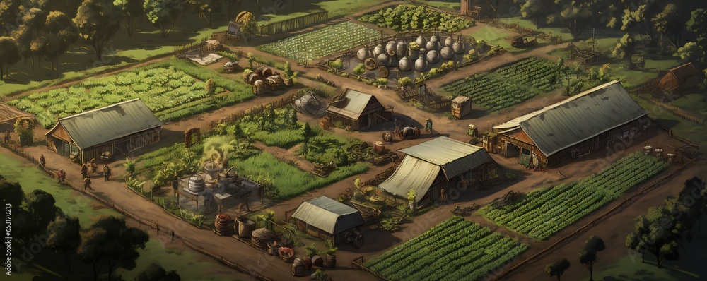 Fototapeta premium Sustainable products from local farmers concept art aerial view Generative AI