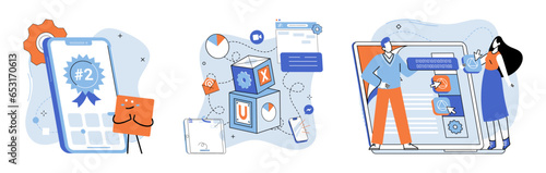 Bes application metaphor. Vector illustration. Application score, scoring system that validates effectiveness of application Best application, software paragon setting benchmark in design