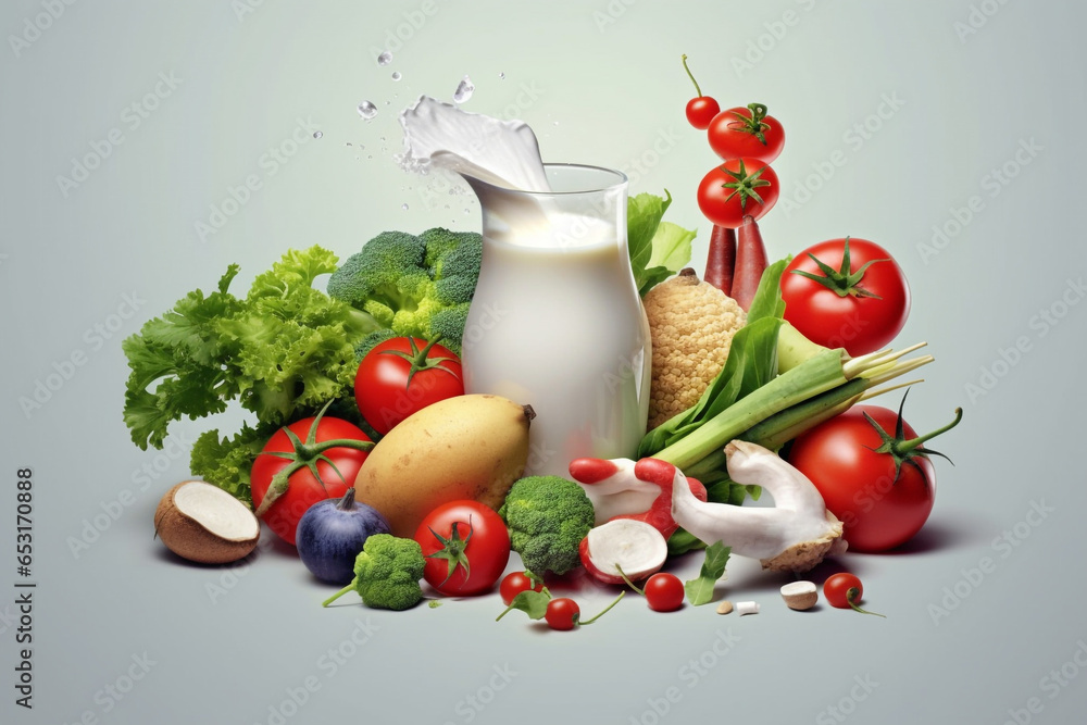 Vegetables and dairy products on a light background. Healthy food.