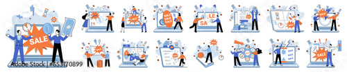 Promotion discount sale. Vector illustration. Flash sale online, jackpot event in online marketplace Sales index, thermometer of business vitality Forecast of future sales, soothsayer of business