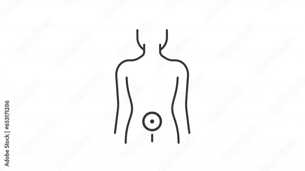 2D black thin line animation of backache, HD video with transparent background, seamless loop 4K video representing medical treatment.
