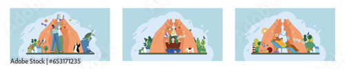 Wellbeing metaphor. Vector illustration. Human care, nurturing soil for positive work environment Wellbeing at work, key to unlocking employee potential Support of professional growth, compass guiding