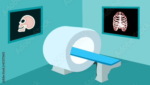 Fluoroscopy, Fluorography room, Flat vector stock illustration