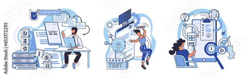 Application testing metaphor. Vector illustration. App test, arenwhere apps mettle is truly tested Software testing, watchmthat keeps lookout for code anomalies Application testing, quality assurance