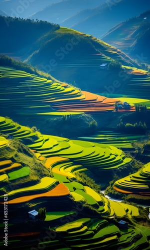 Terraced rice fields enter harvest season in China, aerial view