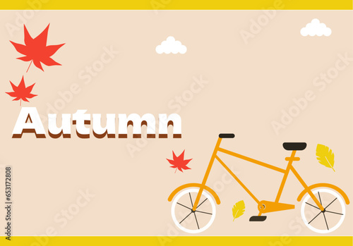 秋とサイクリング、自転。紅葉。ベクターイラスト