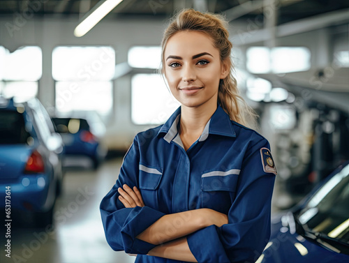 Tela car service, repair, maintenance and people concept - auto mechanic woman or smi