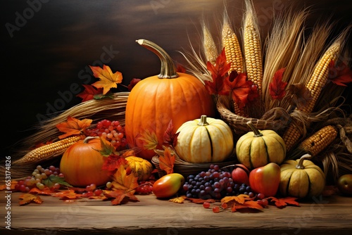 Thanksgiving harvest celebration art with empty copy space Generative AI