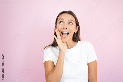 Woman Looking Surprised Looking Up Stunned Expression Reaction Secret photo
