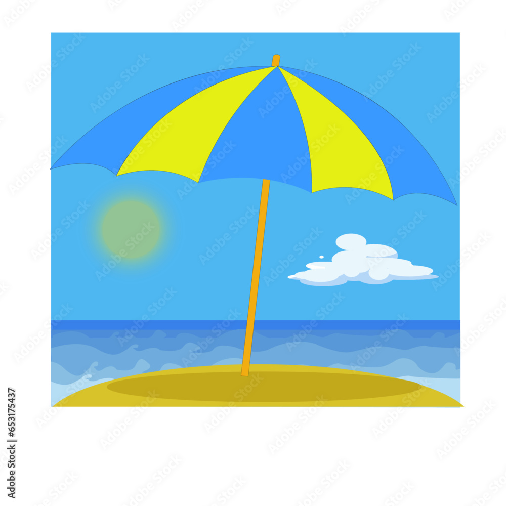 Parasol ouvert sur une île en bord de mer