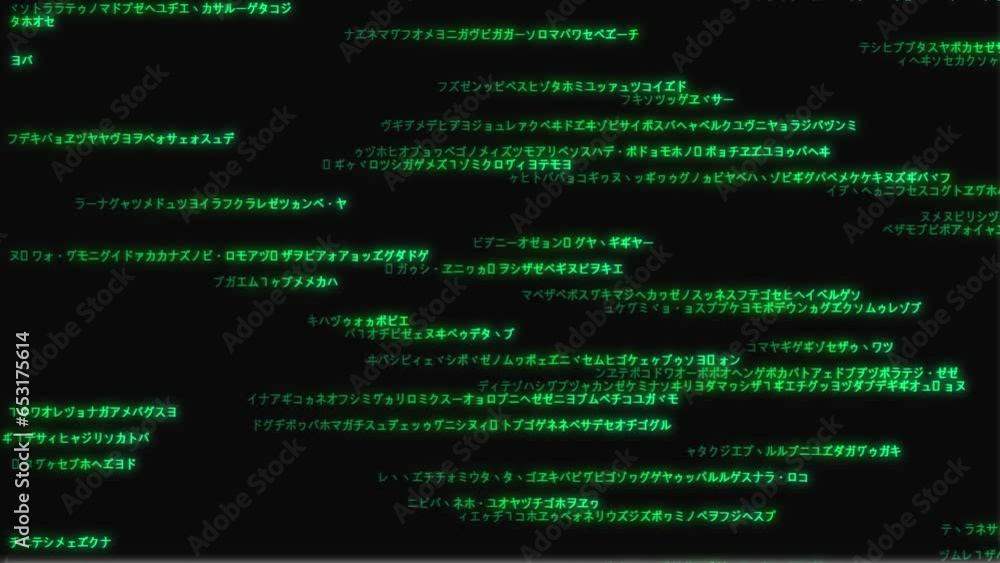 Matrix background. Left to Right code on dark backdrop. Running random Japanese. Abstract data concept. Futuristic cyberspace. Data code, encryption and encoding Matrix background. Left to Right code on dark backdrop. Running random Japanese. Abstract data concept. Futuristic cyberspace. Data code, encryption and encoding
