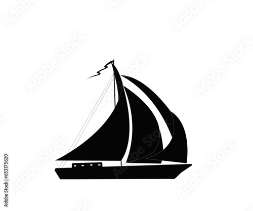 Silhouette d'un voilier aux voiles gonflées sur fond blanc