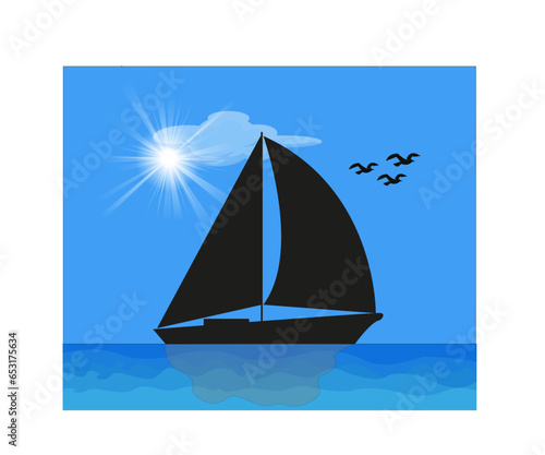 Silhouette d'un voilier aux voiles gonflées sur fond de ciel bleu