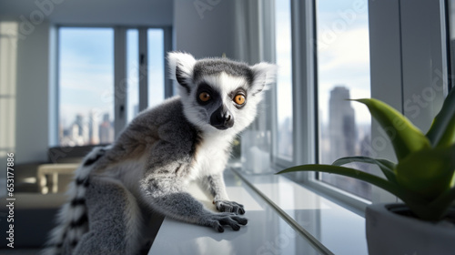 Portrait of a Lemur in an apartment, indoor. photo