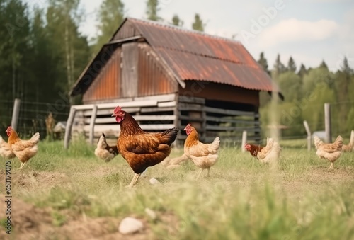 Chicken countryside farm poultry. Business production. Generate Ai